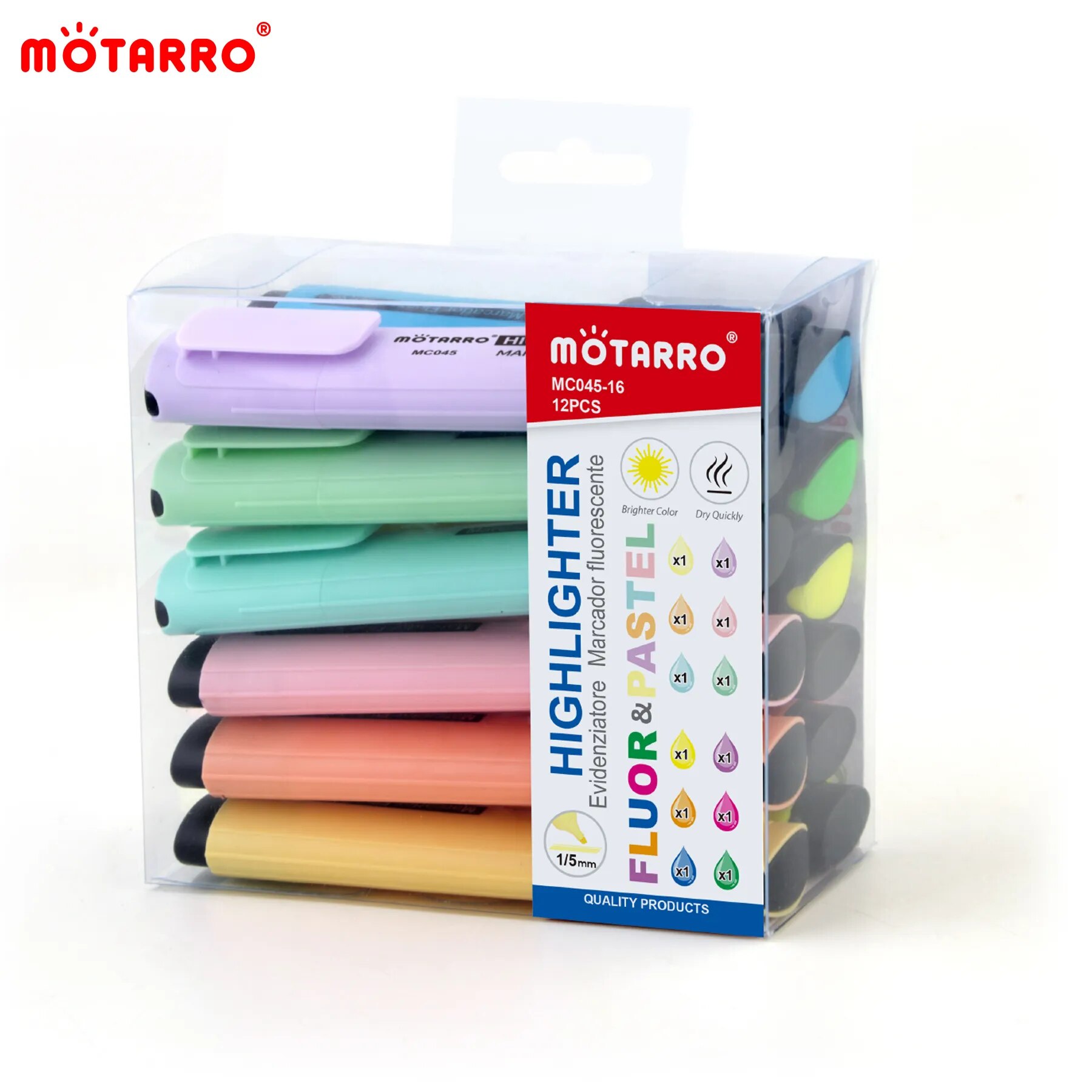 Stabilo Marker Boss - MOTARRO 12 個の Pvc ボックスマーカー蛍光色小さな蛍光ペンチゼルチップかわいいかわいいデザイン落書き描画用