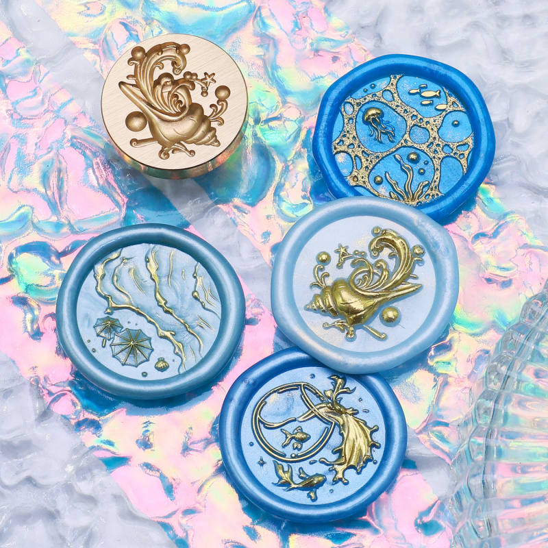 Wax Seal Stamp Set - 水花レリーフシリーズ ワックスシールスタンプ 波 鯨 貝殻 サーフ